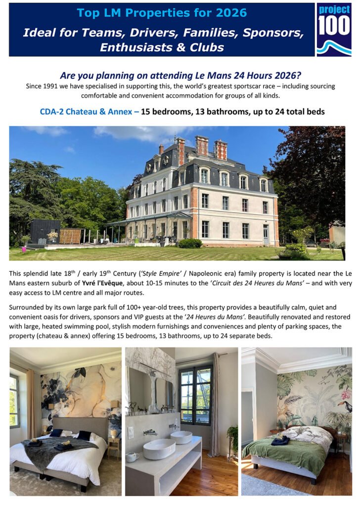 Le Mans 24 Hours 2026, Newest Top Accommodation Options From Project 100